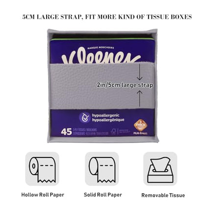 Tissue Box Cover Holder Square Tissue Cube Cover PU Leather Tissue Organizer with Bottom Belt for Bathroom, Tabletop, Car, Night Stands, Office, Home, Kitchen (1, Violet) - color: Violet