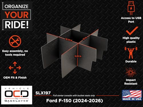 Center Console Organizer for Ford F150 (select 2024-2026 models) (full console w/bucket seats ONLY) - Made in USA - SLX197