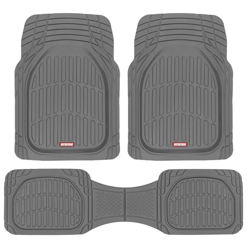Motor Trend & BDK Heavy Duty Gray Rubber Car Mats Full Set - Universal Trim-to-Fit All Weather Floor Mats - Floor Mats for Car Accessories - Front & Back Interior Floor Mats for Truck Accessories