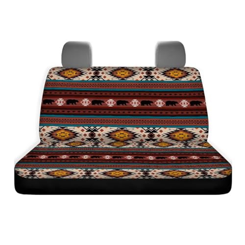 WELLFLYHOM Western Aztec Bear Rear Bench Seat Cover for Cars Truck SUV Universal Car Seat Covers Brown Car Accessories Split Back Seat Backrest Protector Set of 2 - color: Western Aztec Bear