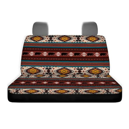 WELLFLYHOM Western Aztec Bear Rear Bench Seat Cover for Cars Truck SUV Universal Car Seat Covers Brown Car Accessories Split Back Seat Backrest Protector Set of 2 - color: Western Aztec Bear