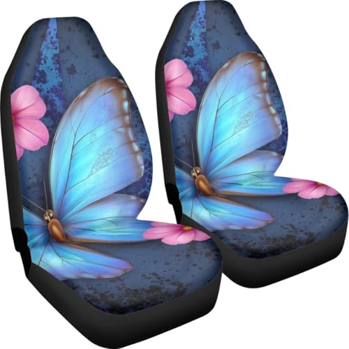 Pehede Car Seat Cover Blue Glowing Butterfly Front for Cars, Easy to Install Cover Set, Accessories Auto Trucks Van SUV,2 Packs - color: Multi04