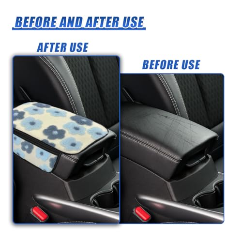 Car Center Console Cover, Soft Fluffy Car Armrest Seat Box Cushion Pad with 2 Storage Bags, Universal Vehicle Interior Protector Accessories for Most Sedans, SUVs, Trucks (Blue)