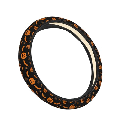 Halloween Pumpkin Bats Pattern Steering Wheel Cover for Women Men, Non-Slip Steering Wheel Protector Car Wheel Covers, Universal 15 Inch Fit for Auto, Suvs, Truck - color: Halloween Pumpkin Bats Pattern