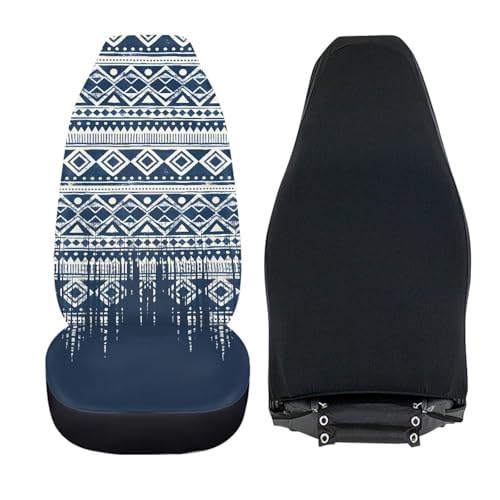 Dreaweet Aztec Seat Covers for Cars Front Seats Only Universal 2 Piece Southwestern Tribal Car Accessories Washable Elastic Bucket Seat Covers for SUV Sedan Easy to Install - color: Aztec Tribal Blue