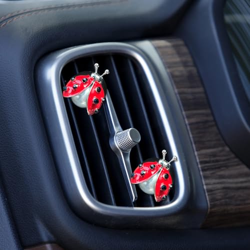 ORIESSE Ladybug Car Accessories,2pcs Lady Bug Air Vent Clips Car Air Fresheners,Refillable Animal Decoration Diffusers,Girly Rhinestone Dashboard Charms for Women Teens