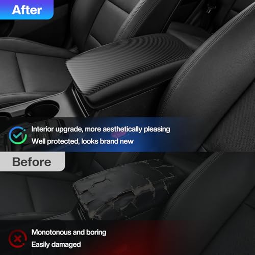 Autorder Center Console Cover for Nissan Sentra 2020 2021 2022 2023 2024 2025 Accessories Carbon Fiber Armrest Cover Anti-Scratch Middle Console Pad Leather Armrest Protector - size: 20-25 Nissan Sentra