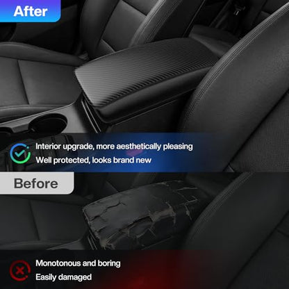 Autorder Center Console Cover for Nissan Sentra 2020 2021 2022 2023 2024 2025 Accessories Carbon Fiber Armrest Cover Anti-Scratch Middle Console Pad Leather Armrest Protector - size: 20-25 Nissan Sentra