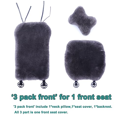 OGLAND Natural Fur Sheepskin Universal car seat Covers for seat Cushion Auto Accessories, 1 Front Seat(3 Pack Front, Graphite) - color: Graphite