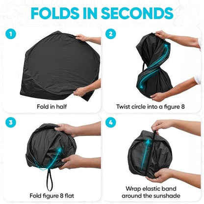FORTEM Car Sun Shade for Windshield, Reflective Windshield Sunshade, 240T Polyester, Automotive Interior Sun Protection, Ultimate Heat and UV Shield, Foldable, Storage Bag - size: Medium (62" x 30")