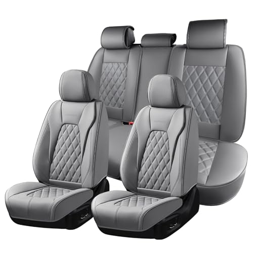 Coverado Car Seat Covers Front Seats and Back, Leather Seat Cover for Cars, Waterproof Seat Covers Full Set Universal Seat Covers Seats Protectors Car Seat Cushion Fit for Most Car - Gray - color: Gray(Grid), size: FullSet