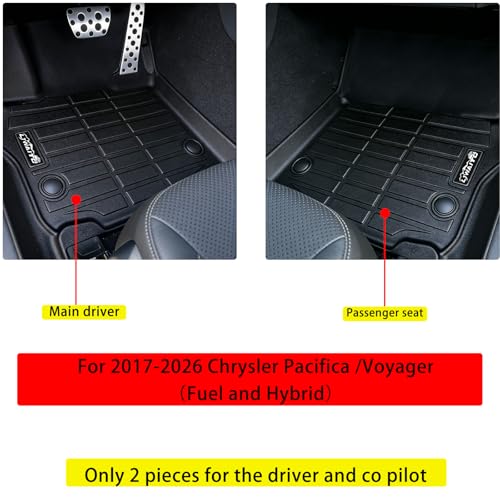 Floor Mat for 2017-2026 Chrysler Pacifica / 2020-2026 Voyager, TPE All-Weather Set Floor Liners，Custom Fit Non Slip-car mats Accessories, 1st Row - size: front mat(Gas & Hybrid)
