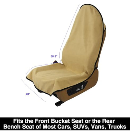 VSHIELD Waterproof Towel Car Seat Cover, Sweatproof Non-Slip Seat Protector, Universal Fit for Front Bucket or Rear Bench Seat of Cars, SUVs, Vans, Trucks, Compatible with Airbags and Armrests - color: Beige