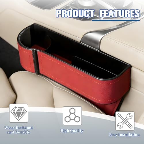 Car Seat Gap Filler Organizer with Cup Holder Expander, Leather Console Seam Filler Storage Box, Auto Front Seat Gap Organizer for Phones Keys Glasses, Universal Fit (Wine Red Driver) - color: Wine Red, size: Driver