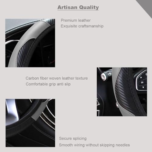 Ultra Fine Carbon Fiber Leather Steering Wheel Cover, Anti Slip and Sun Protective Protect The Steering Wheel, Easy to Install,Universal of 14.5"-15" (Grey) - color: Grey