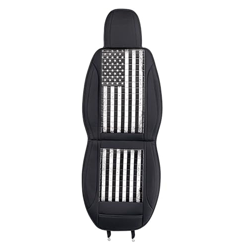 MASQUE American Flag Seat Cover – Premium PU Leather, Waterproof & Easy Clean, Universal Fit for Cars, SUVs & Trucks, Airbag Compatible, Cushioned Comfort, Black & White USA Patriotic Design - size: Single Front, style: Seat Cover