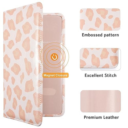 CoBak Car Registration and Insurance Holder - Vehicle Glove Box Car Organizer,Auto Truck Comparment Accessories Case with Magnetic Closure for Driver License,Cards - color: L-Leopard Pink