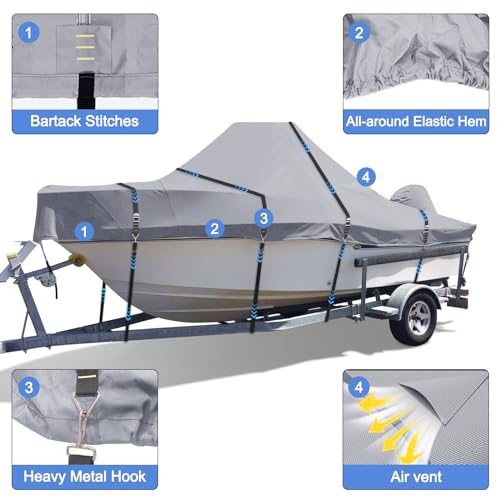 900D Center Console Boat Cover, Windproof Full Metal Buckle Straps Boat Cover for Center Console Boat Heavy Duty fits 22-24" Length,Beam Width up to 116" W, Gray - color: Gray, size: 22'-24' Length , Beam Width up to 116" W