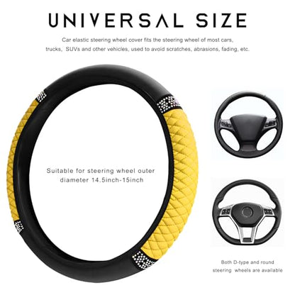 Bling Car Steering Wheel Cover, 15 Inch Sparkly Rhinestone Soft Leather Steering Wheel Protector, Non-Slip Universal Auto Elastic Steering Wheel Covers for Women Girls (Yellow) - color: Yellow