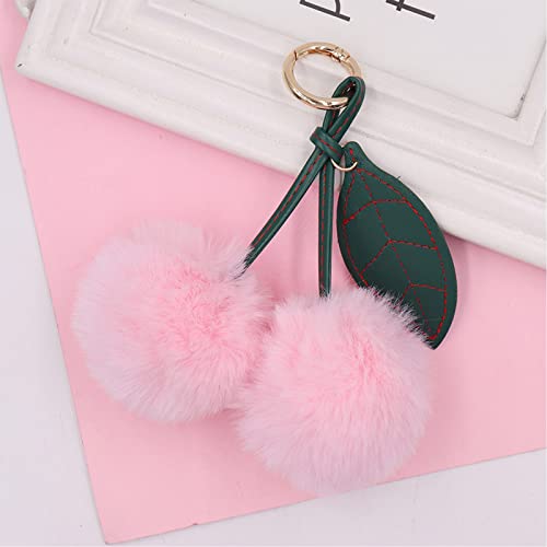 Cute Faux Rabbit Fur Ball Pom Pom Keychain Car Key Ring Handbag Tote Bag Pendant Purse Charm - color: Cherry-pink