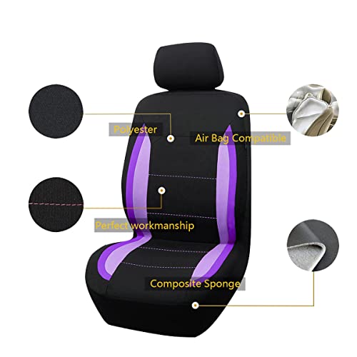 Flying Banner Car Seat Covers Front Seats Rear Bench Polyester car seat Protectors Easy installations Rear Bench Split Classic Man Lady Truck - color: Black Purple & Light Purple