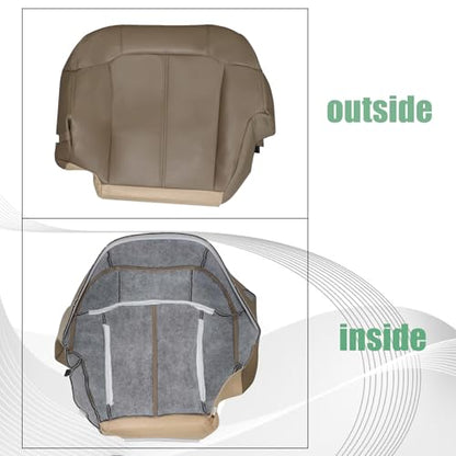 Priprilod Driver Side Bottom Replacement Leather seat Cover Tan（#522 or 52i ）＆ Foam Cushion Compatible with Chevy Silverado Tahoe Suburban/GMC Sierra Yukon 1500 2500 3500 HD1999 2000 2001 2002 - color: Med Tan