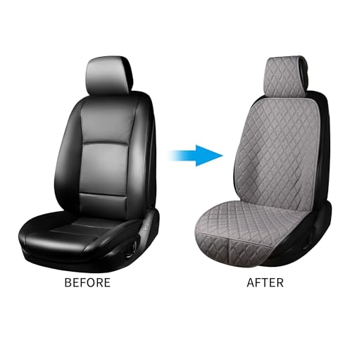 ENOGE Front Car Seat Covers, Linen Car Seat Cover, Driver Seat Protector with Soft & Breathable Cloth Fabric for All Seasons Universal Fits Most Automotive, Van, SUV, Truck (Gray, 2 Front) - color: Linen-Gray-4