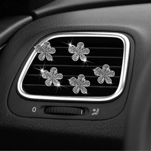 5 Pcs Car Vent Clip,Bling Flower Car Air Fresheners Vent Clips Cute Car Vent Decorations,Car Diffuser Rhinestone Car Interior Decoration Charm Car Vent Accessories