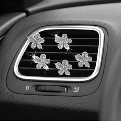 5 Pcs Car Vent Clip,Bling Flower Car Air Fresheners Vent Clips Cute Car Vent Decorations,Car Diffuser Rhinestone Car Interior Decoration Charm Car Vent Accessories