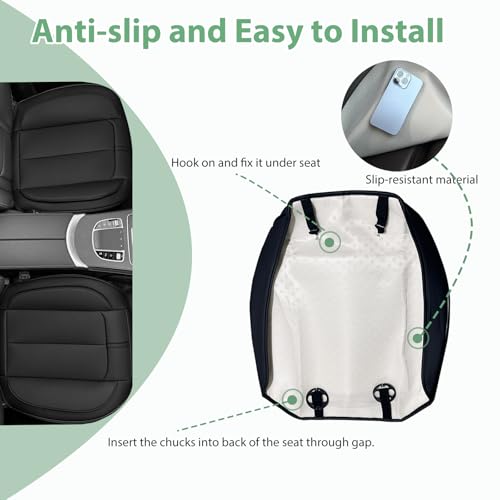 2 Pack Leather Front Car Seat Cover Bottom Only, Anti-Slip Padded Seat Cushion, Full Wrap Seat Protector with Storage Function Universal Fit for Most Cars, SUV, Pick-up Trucks (Black) - color: Black