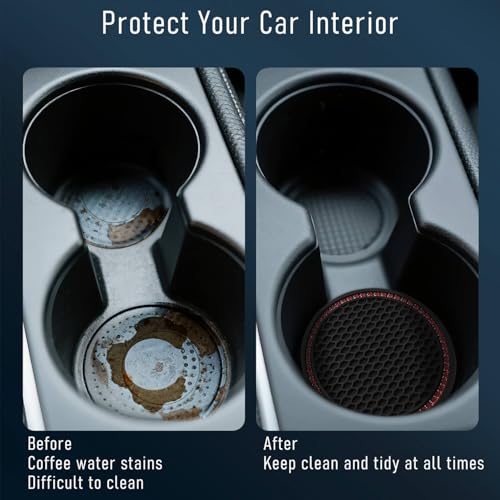 Car Cup Holder Coaster 4 Pack - Non Slip & Shockproof,Flexible PVC Rubber Insert for Car/Truck/SUV/Van (2.75"x0.2") Universal Fit Auto Cup Holders Accessories (Diamond Cup Coaster Red) - color: Diamond Cup Coaster Red