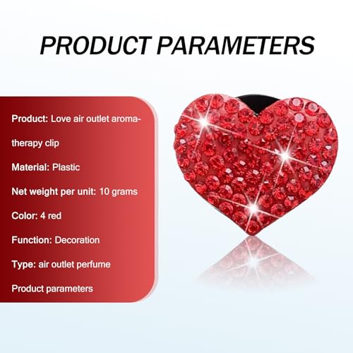 4 PCS Bling Car Air Conditioning Vents Decoration Clip, Cute Heart-shaped Diamond-encrusted Shiny Accessories for Women, Non-destructive Clip-on Installation, Universal for Most Cars (Red)