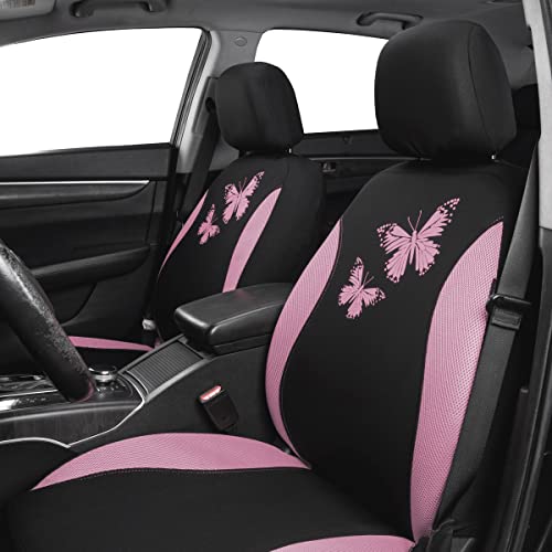 Flying Banner Butterfly car seat Covers ful Set Fashion Universal Lady Woman Female Rear Bench Split Colorized (Pink Black, Full Set) - color: Pink Black, size: Full set
