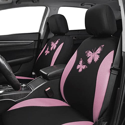 Flying Banner Butterfly car seat Covers ful Set Fashion Universal Lady Woman Female Rear Bench Split Colorized (Pink Black, Full Set) - color: Pink Black, size: Full set