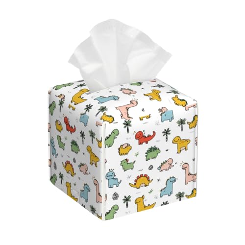 Cute Colorful Dinosaur Tissue Box Cover Square, Waterproof Leather Tissue Box Holder Portable Dispenser Modern Home Decoration for Bathroom Car Nightstand Vanity - color: Cute Colorful Dinosaur