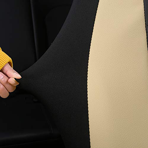 GIANT PANDA Front Car Seat Covers, Bucket Seat Covers, Faux Leather High Back Auto Seat Covers for Cars, Trucks, Jeep, Van, SUV, Pickup, Airbag Compatible (Black + Beige)