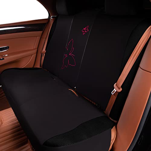 Flying Banner Butterfly car seat Covers ful Set Fashion Universal Lady Woman Female Rear Bench Split Colorized (Black Rose Red, Full Set - Lace) - color: Black Rose Red Lace, size: Full set