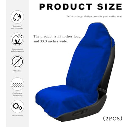 2PCS Car Towel Seat Cover, Waterproof Sweating Non-Slip Premium Soft Towel Carseat Protector, Universal Machine Washable Car Truck SUV Front Seat Cover for Gym Workout Beach Hiking (Blue) - color: Blue, 2pcs, Front