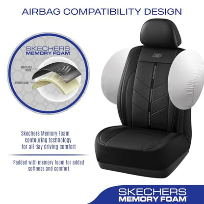 Skechers Car Seat Covers,Luxury Faux Leather Seat Covers,Waterproof Anti Slip Car Seat ProtectorFull Set,Car Accessories Airbag Universal Fit for Most Cars,Vans,Trucks,SUV,Black