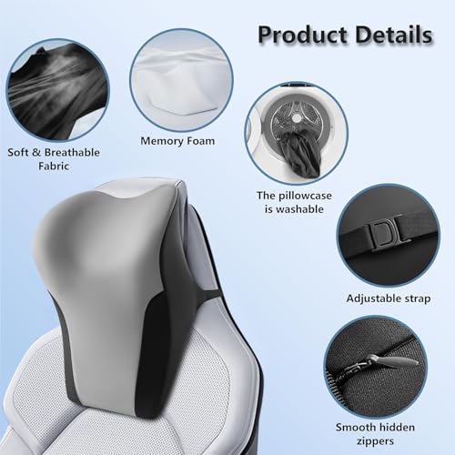 BABUR Car Headrest Pillow | Ergonomic Memory Foam Neck Shoulder Support Pillow with Adjustable Design & Enlarged Surface | Pain Relief for Driving Travel Sleeping | Gray1 Pack - color: Gray
