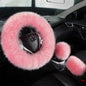 Fuzzy Genuine Sheepskin Steering Wheel Cover Set for Women Parents-Fluffy Soft Australian Merino Wool Fur Wrap with Gear Shift and Hand Brake Covers, Cozy Stylish Luxury Girl Car Accessories (Pink) - color: Pink