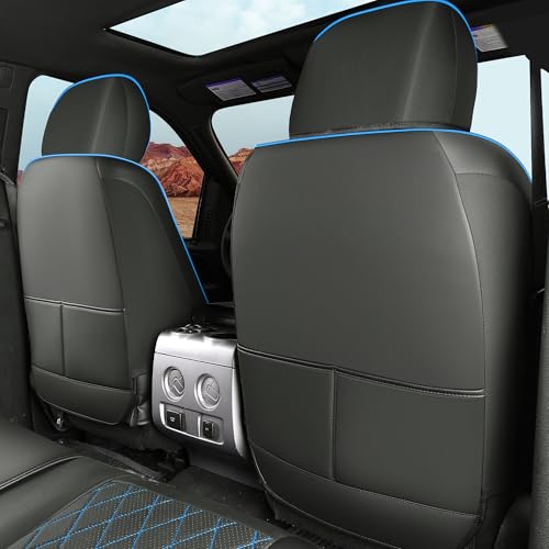 F150 Seat Covers Full Set, Faux Leather Truck Seat Covers Diamond Quilted Custom Fit for 2009-2026 F-150 SuperCrew & 2017-2026 F250 F350 F450 Crew Cab XL XLT Lariat King Ranch (Black & Blue) - color: Black & Blue, size: Front & Rear