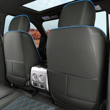 F150 Seat Covers Full Set, Faux Leather Truck Seat Covers Diamond Quilted Custom Fit for 2009-2026 F-150 SuperCrew & 2017-2026 F250 F350 F450 Crew Cab XL XLT Lariat King Ranch (Black & Blue) - color: Black & Blue, size: Front & Rear