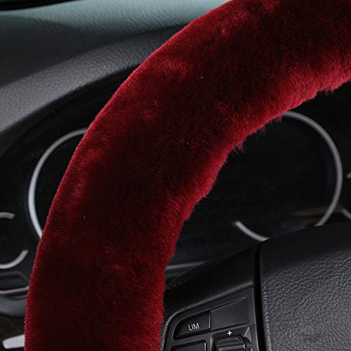Furry Fluffy Wool Sheepskin Car Steering Wheel Cover for Girls Women Universal car 14 1/2-15 1/2inchs(Grape Red) - color: Grape Red