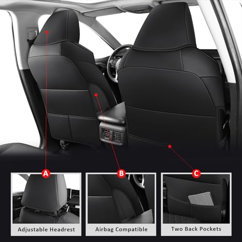 Rav4 Seat Covers Full Set,Waterproof Car Seat Covers Faux Leather Seat Covers Compatible with 2019-2025 Toyota RAV4 Hybrid LE XLE Limited Automotive Seat Cover Car Accessories - color: Black, size: 2019-2025 RAV4 Hybrid(Non XSE&2022-2025 SE Hybrid)