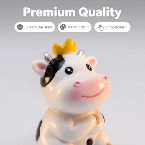 4 Pcs Mini Resin Dairy Cow Figurines, Cute Car Dashboard Decor, Funny Rearview Mirror Ornaments, Fairy Garden Landscape, Gift for Pet Lovers (White Dairy Cow)