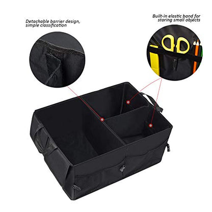 Car Trunk Backseat Organizer for SUV, 8 Pocket Waterproof, Dust-proof, Sturdy Foldable Cargo Net Storage for More Trunk Space with Adjustable Straps, Black