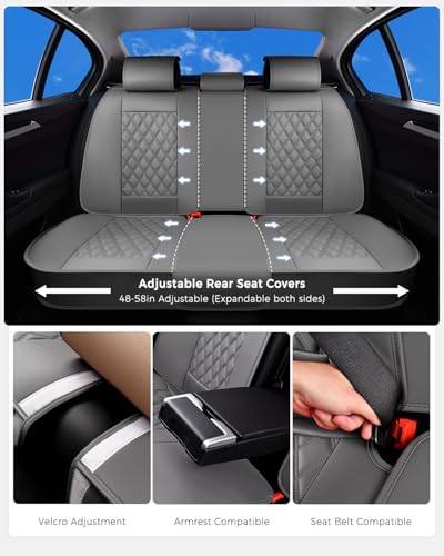 Huidasource Gray Back Seat Cover, Rear Split Bench Leather Rear Seat Cover, Adjustable Back Seat Car Cover with Non-Slip, Universal Fit for Most Cars Sedan SUV Pickup Truck (Back Row/Gray) - color: 01R# Gray, size: Back Seat Cover