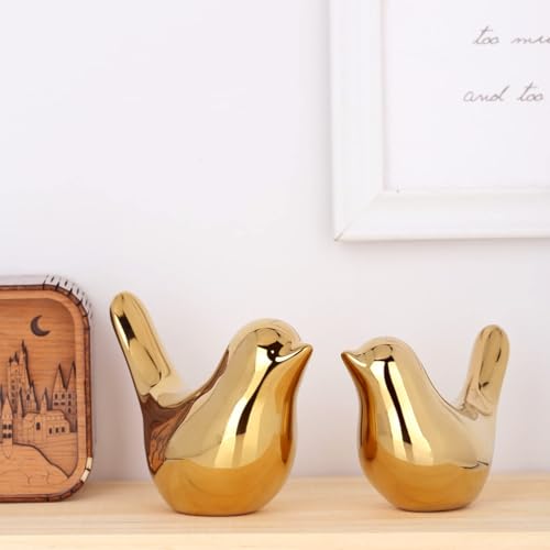 2 Pcs Gold Decor Accents,Small Animal Statues,Modern Home Decorative, Birds Sculpture, Ornaments for Shelf, Bookshelf, Coffee Table,Knick Knacks Home Decor for Shelves(Gold Bird)