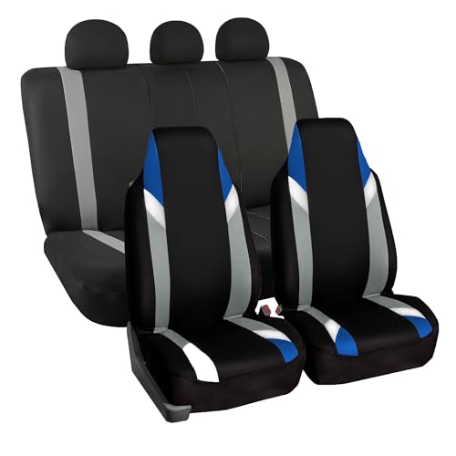 FH Group Automotive Protector Seat Covers Universal Fit Full Supreme Modernistic Blue Set Seat Covers, 1-Piece Front Seat Covers, Airbag Compatible, Split Bench Rear Car Seat Cover for SUV, Sedan - color: Blue, style: Full Set